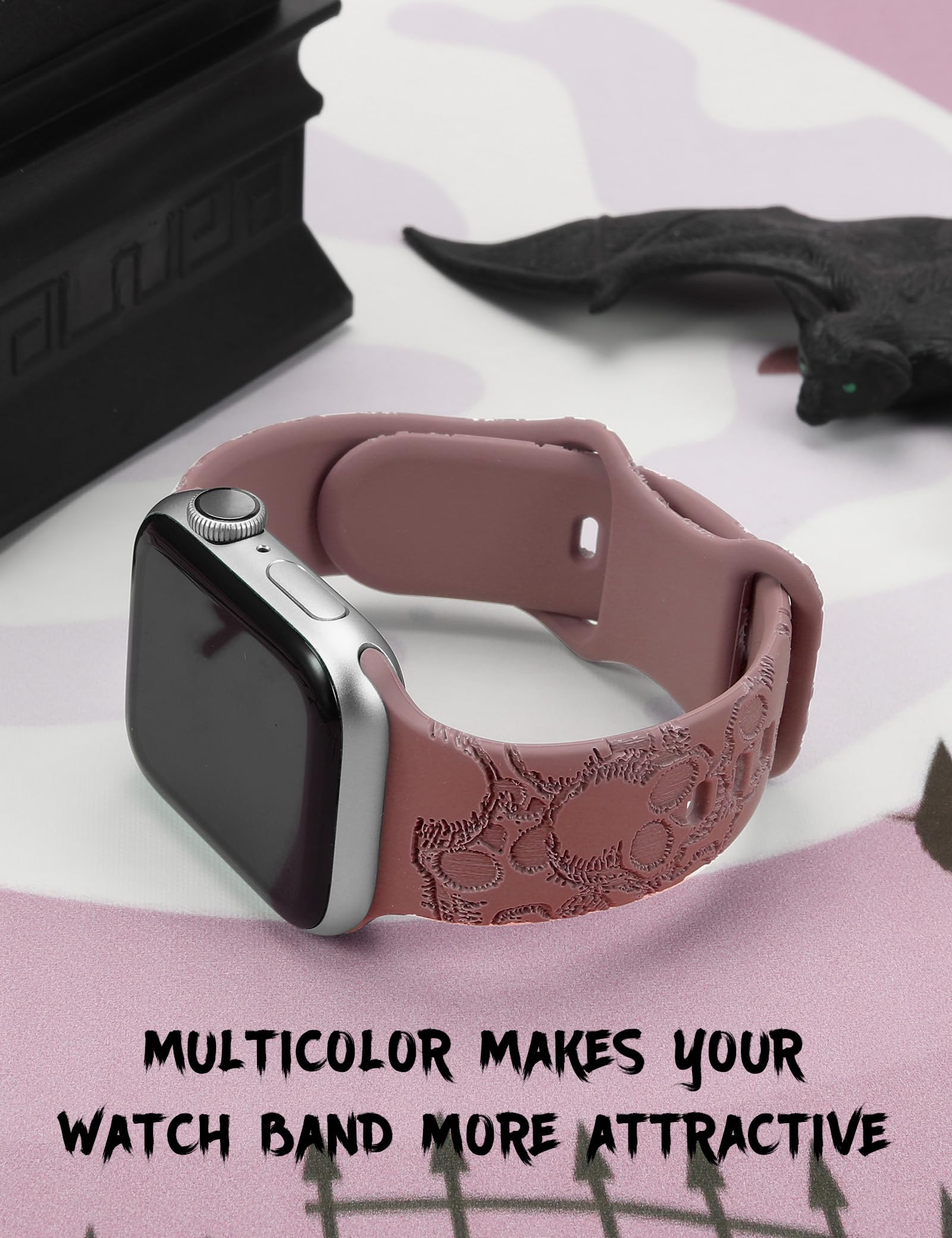 Wearlizer Halloween Skull Engraved Band Compatible With Apple Watch Band 40Mm/38Mm/41Mm For Women Men Cute Soft Silicone Sport S